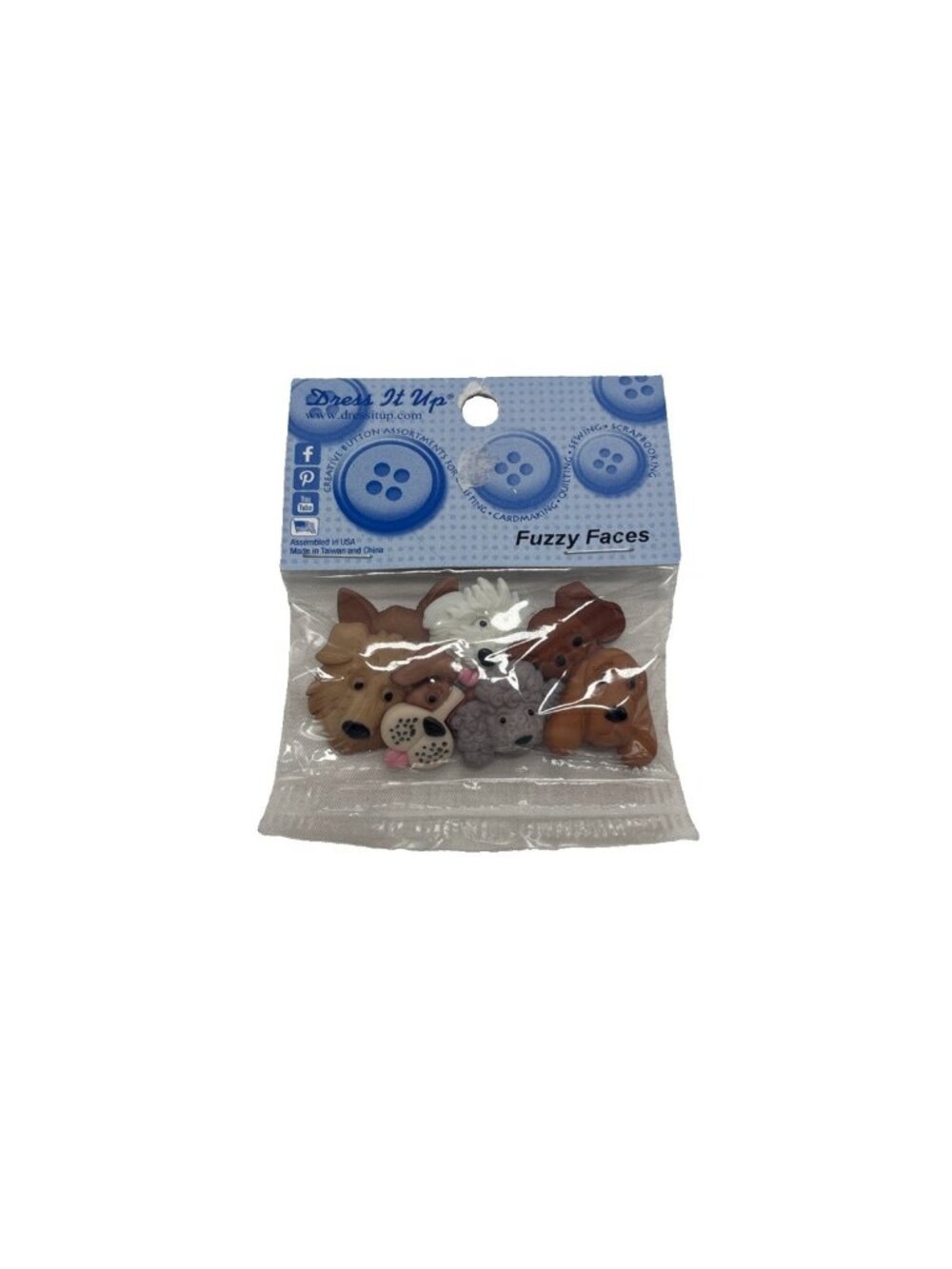 FUZZY FACES 4825 Dress It Up Novelty Buttons Crafts, 7 Different Dogs